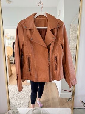 Women's Brown Faux Leather Moto Jacket
